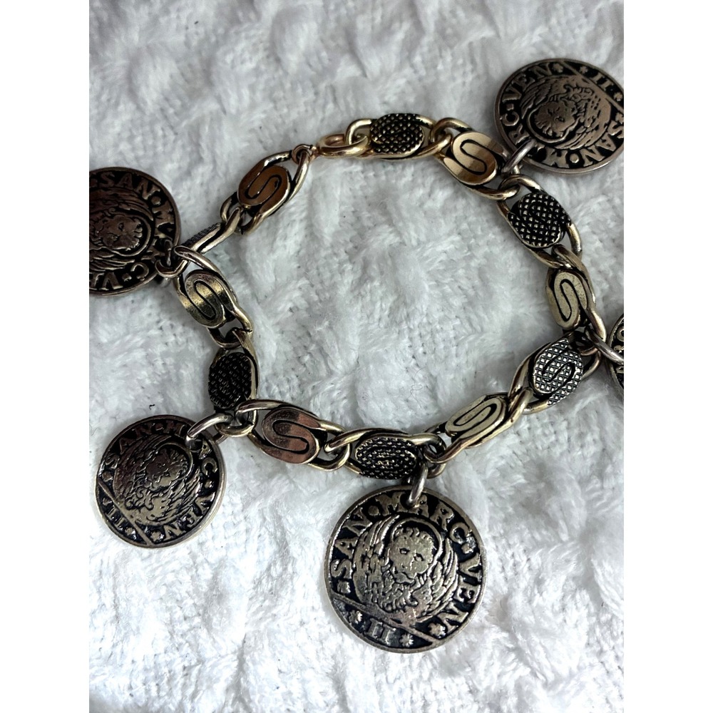 Venetian Coin Charm Bracelet San Marco Gold Tone Vintage Style Boho